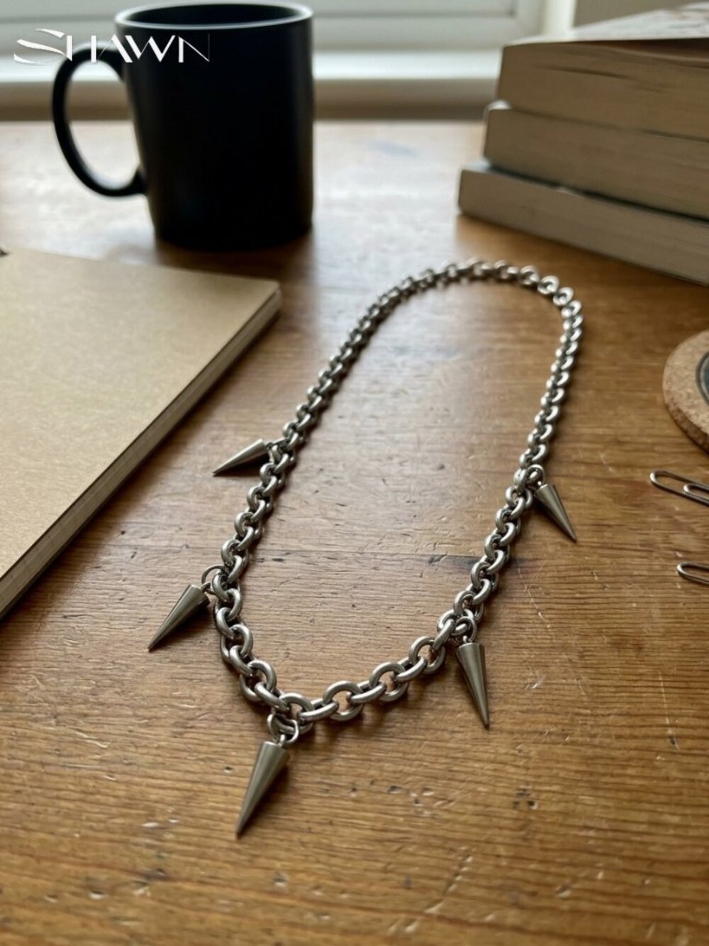 Mens Punk Spike Chain Necklace